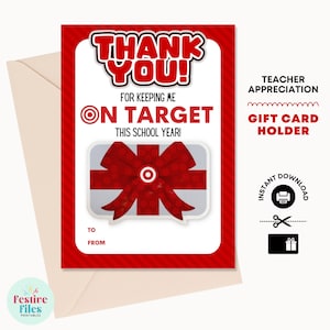 Teacher Target Gift Card Holder (Printable) - Teacher Appreciation - Thank You Card - Teacher Gift Idea