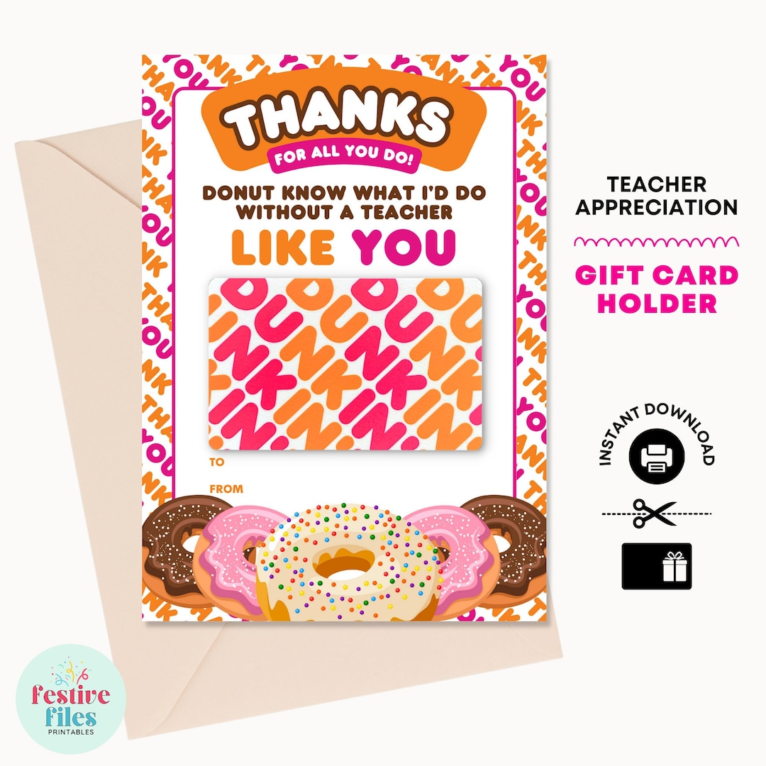 Teacher Dunkin Donuts Gift Card Holder printable Coffee Gifts for