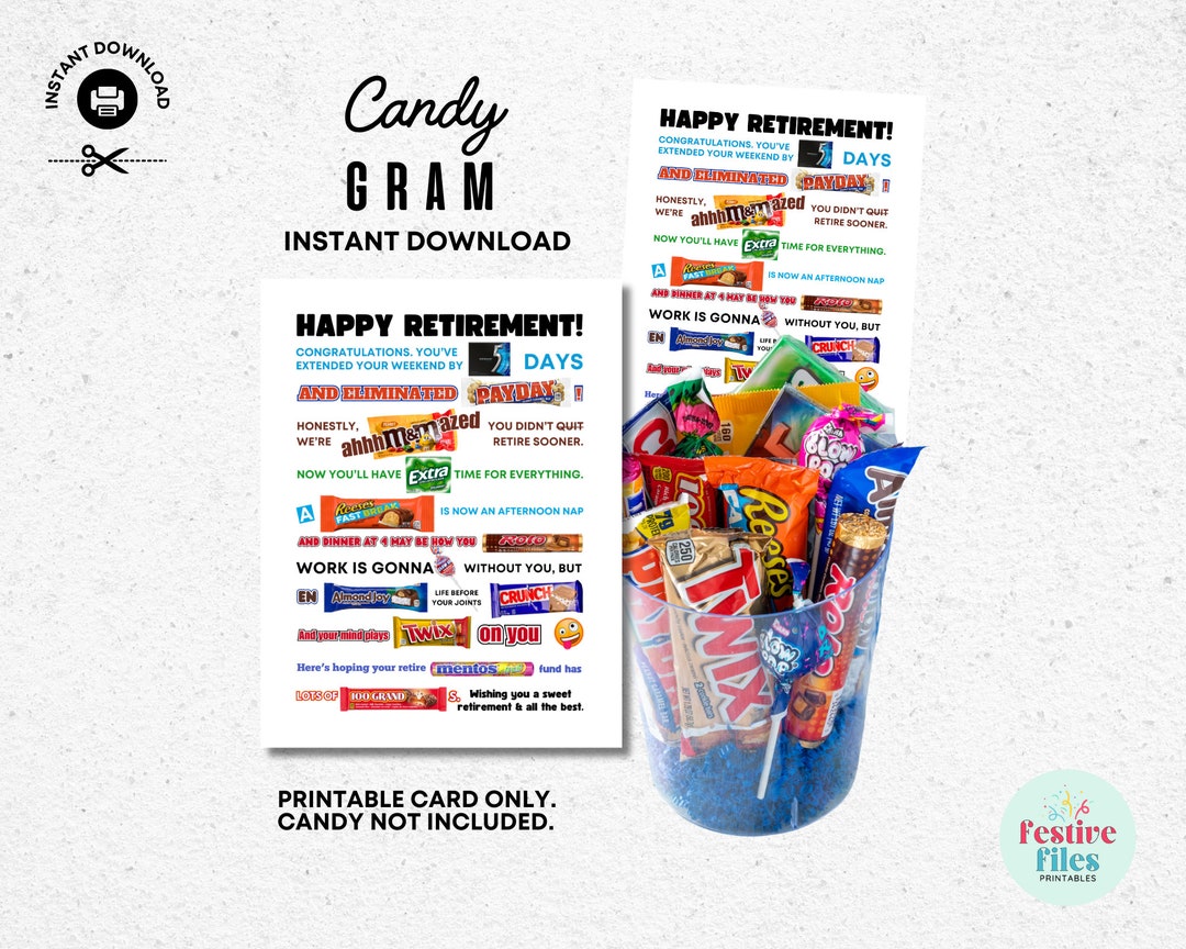 Retirement Candygram Printable Retirement Gift Funny Retirement Card for Coworker Retirement