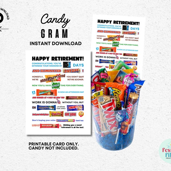 Retirement Candygram Printable - Retirement Gift - Funny Retirement Card for Coworker - Retirement Gift Ideas - Retirement Party