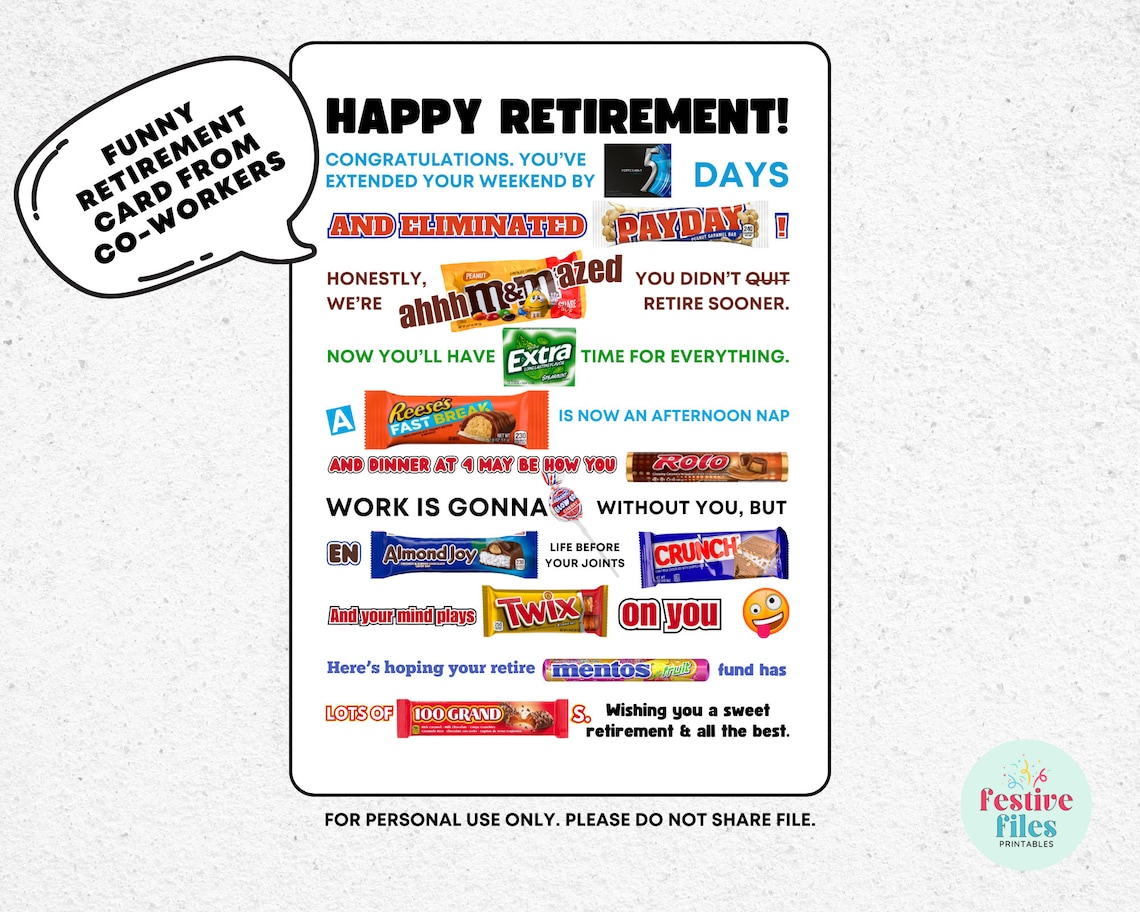 Retirement Candygram Printable Retirement Gift Funny Retirement Card