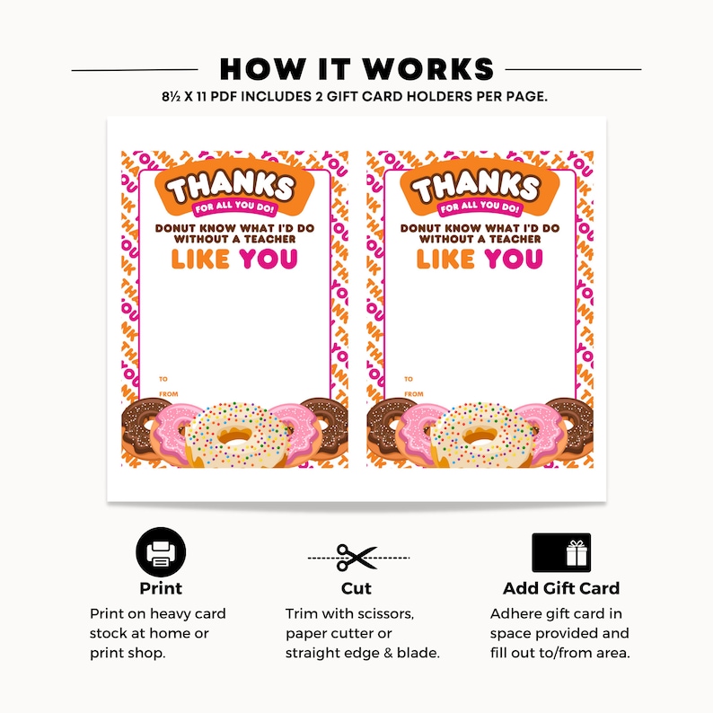 Teacher Dunkin Donuts Gift Card Holder (printable) - Coffee Gifts for ...