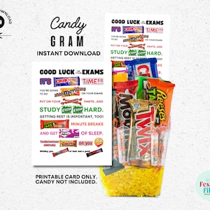Candygram per esami finali per studenti universitari e delle scuole superiori - Scheda stampabile per kit di sopravvivenza per gli esami finali e pacchi di assistenza - Regalo per la settimana degli esami finali