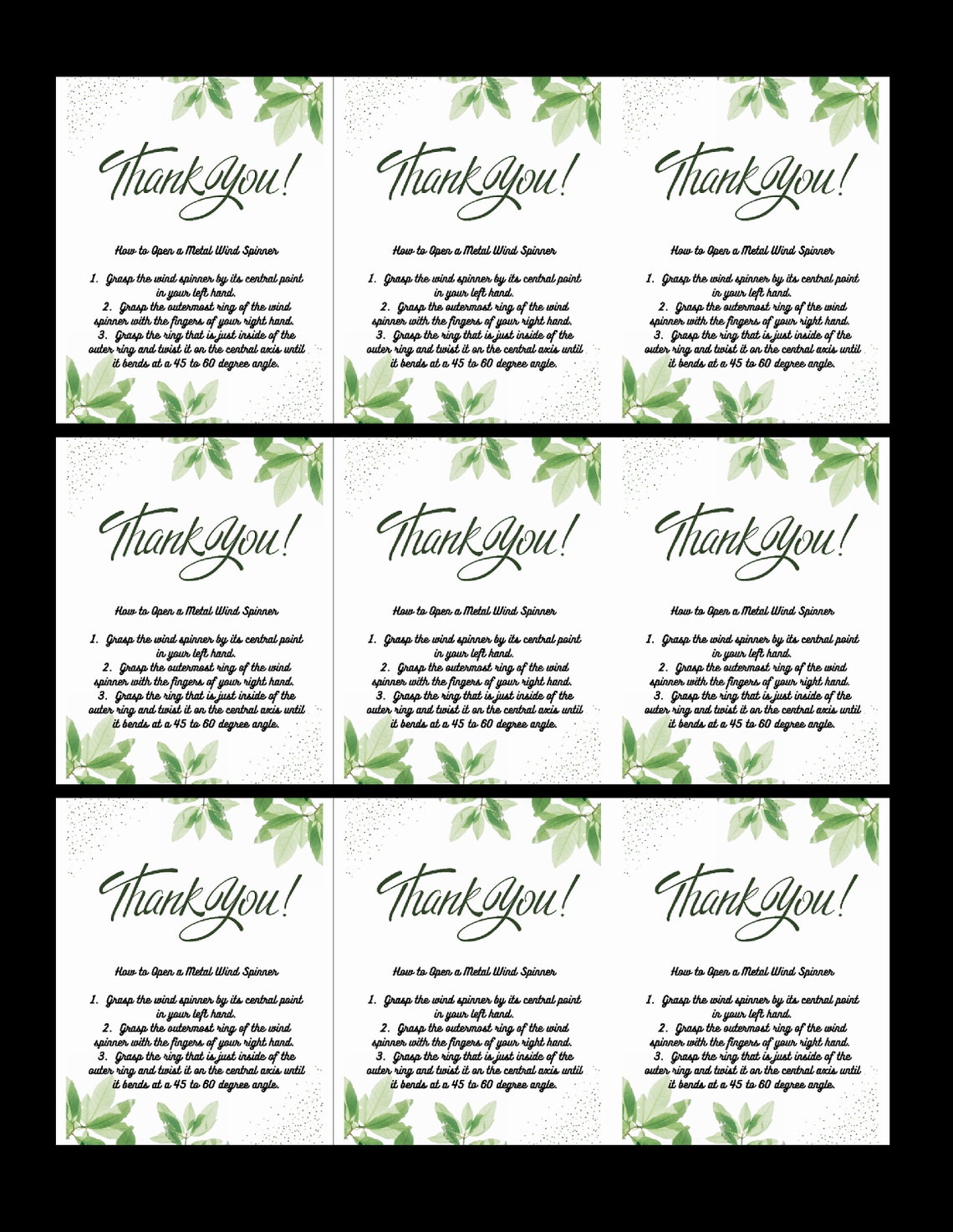 Digital Thank You and Instruction File for Opening Wind Spinners to