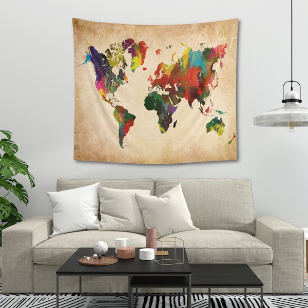 World Map Tapestry Etsy