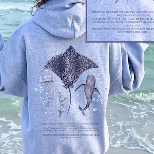 Ocean Inspired Style Jellyfish Print Hoodie Coconut Girl Ocean Animal Shirt Ocean Beach Hoodie Summer Hoodie Beach Sweatshirt Preppy Stuff