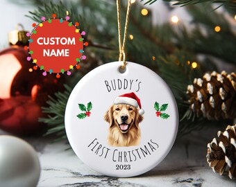Dog's First Christmas, Golden Retriever Christmas Ornament, Golden ...