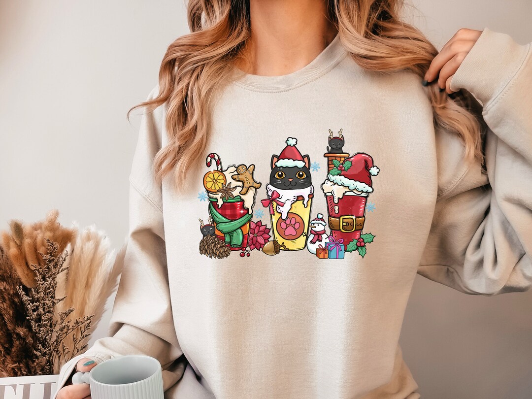 Black Cat Sweatshirt Black Cat Sweater Black Cat Christmas Etsy