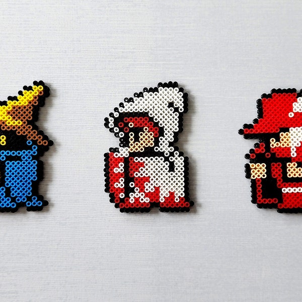 Handmade Final Fantasy Black Mage, White Mage and Red Mage | Mini Perler Bead | Magnet Option