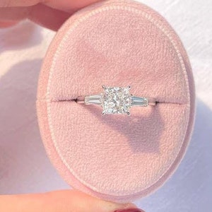 2.60 carat IGI CERTIFIED F color VS1 Clarity Princess Cut Three Stone Lab Grown Diamond Engagement Ring , Side Baguettes 18k White Gold