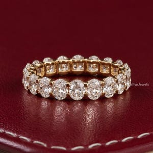 3 TCW Oval Lab Grown Diamond Full Eternity Band / U Shaped Box Prong Setting | Low Profile Full Eternity Ring | 4x3 Wedding Anniversary Band