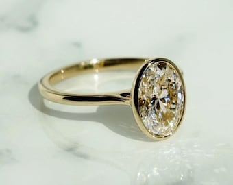 2 CT Oval Cut Lab Grown Engagement Ring, Bezel Set Lab Grown Solitaire Ring, IGI Certified Anniversary Ring For Women,14K Gold Ring for Her