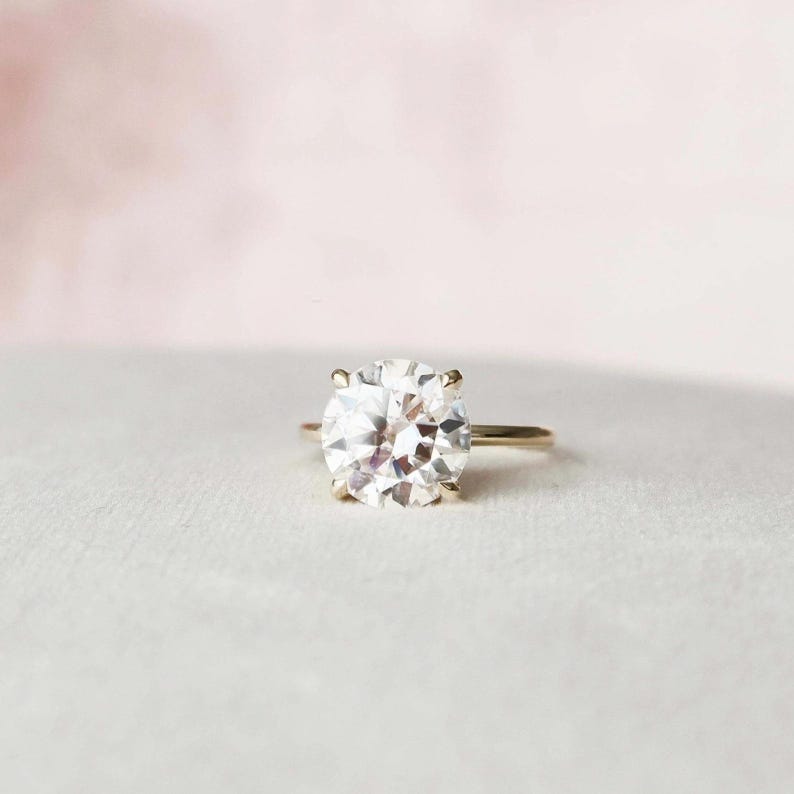 Round Engagement Ring in 14k Solid Gold / Moissanite Engagement Rings / 4-Prong Solitaire Moissanite Ring / Gold Promise Ring image 6