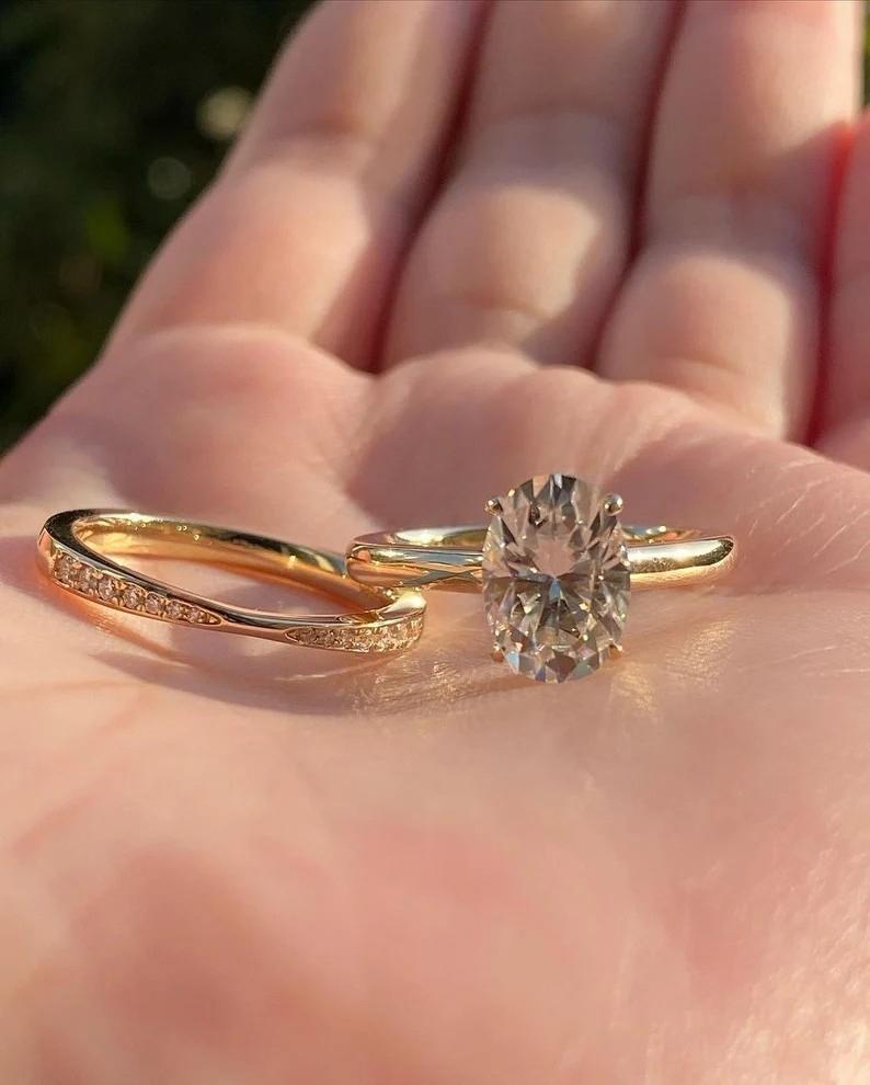 2.50 CT Oval Cut Moissanite Engagement Ring Set, 14k Solid Yellow Gold ...