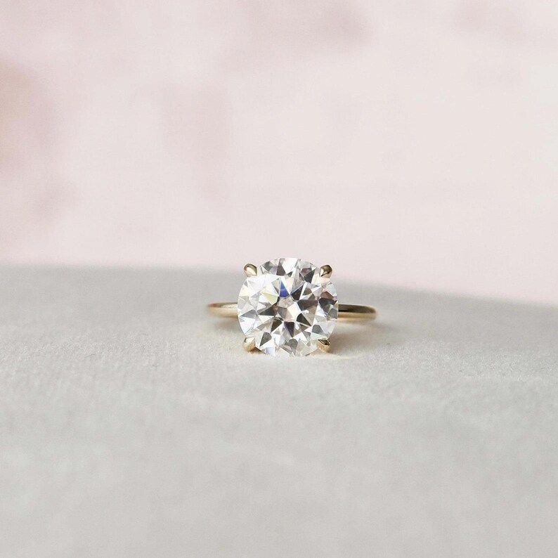 Round Engagement Ring in 14k Solid Gold / Moissanite Engagement Rings / 4-Prong Solitaire Moissanite Ring / Gold Promise Ring image 1