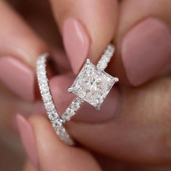 CT Princess Cut Moissanite Bridal Ring Set, Square Diamond