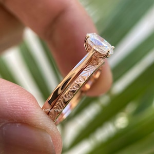 14K Yellow Gold Ring Set, Oval Engagement Ring Set, 5x8MM Delicate Oval Solitaire Ring, With Plain Gold Wedding Band Bridal Set,Promise Ring