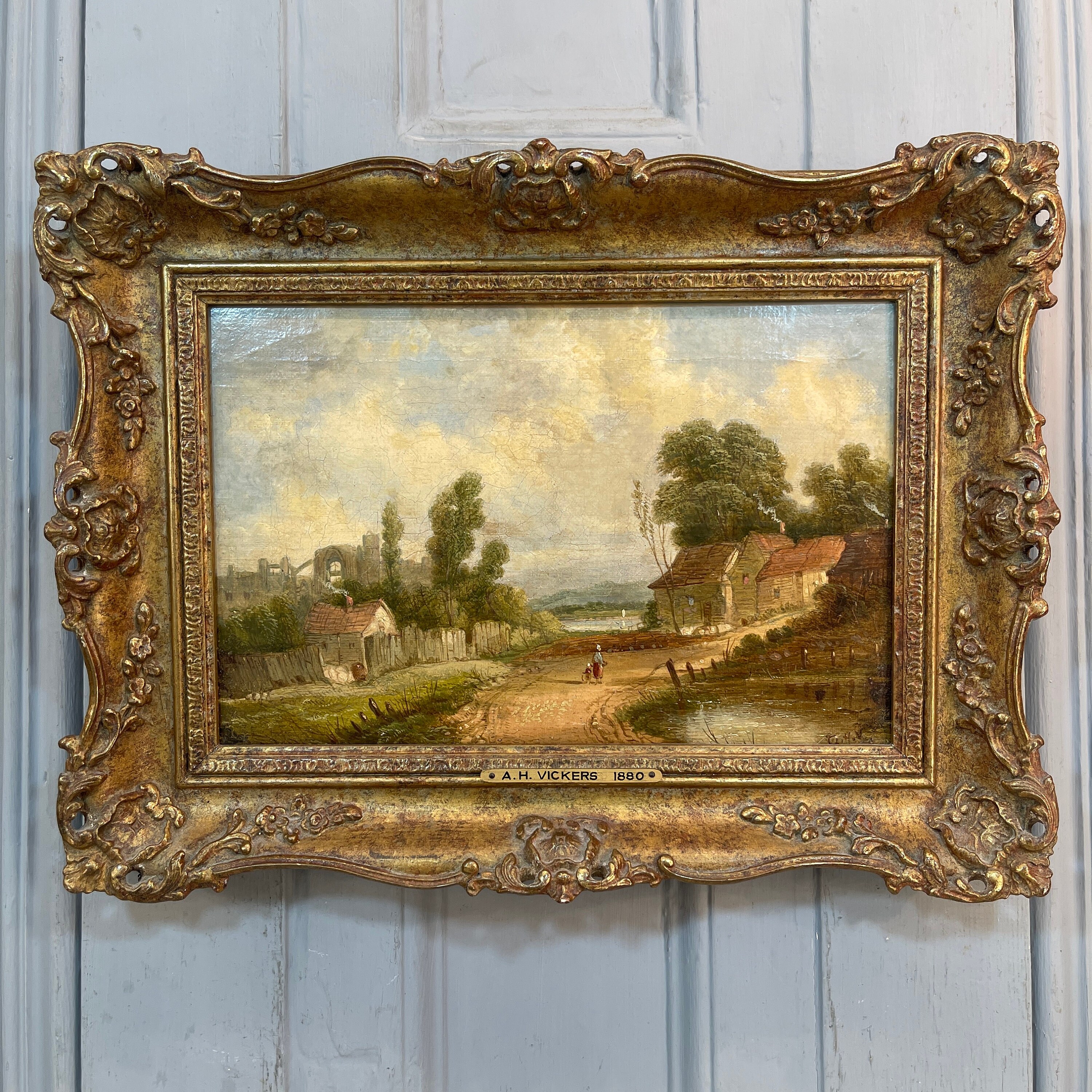 AHヴィッカースによる1880年のアンティーク川の風景油絵（1/2） - Etsy