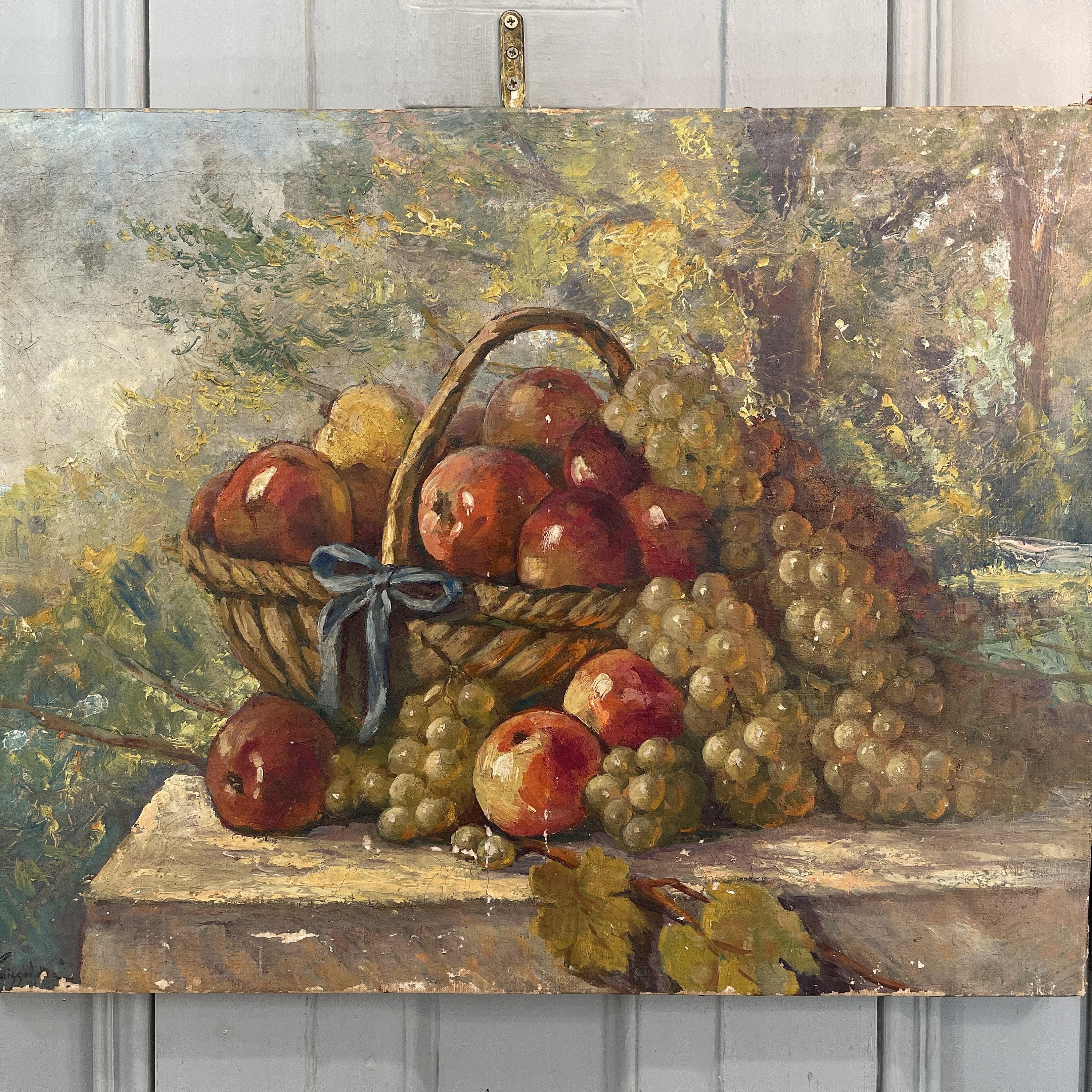 アンティークフランスの静物油絵：果物かご - Etsy 日本