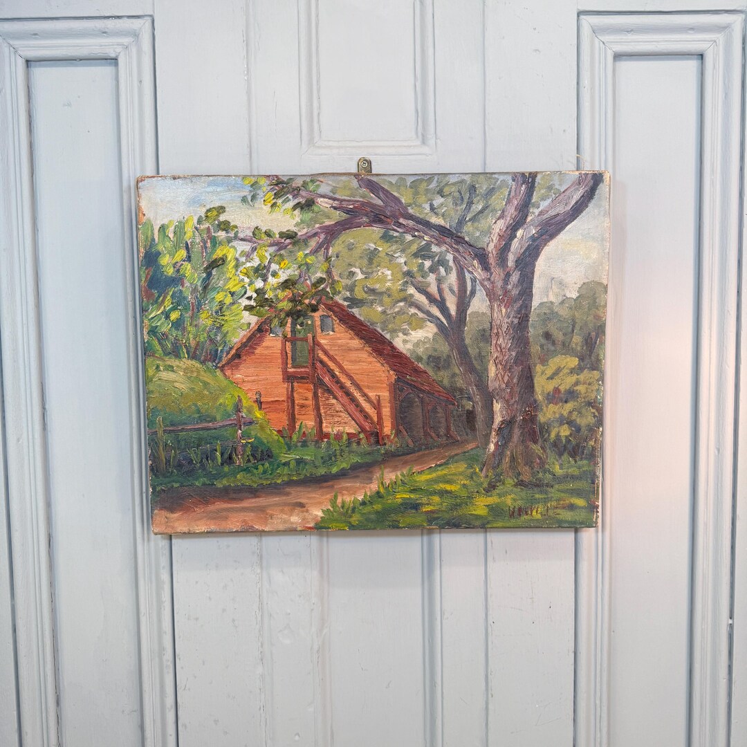 Antique Landscape Oil Painting of Stable in Woodlands Signed W Neville ...