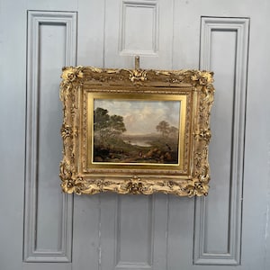 Antique Scottish landscape oil painting of Loch An-Eilan by Copley Fielding