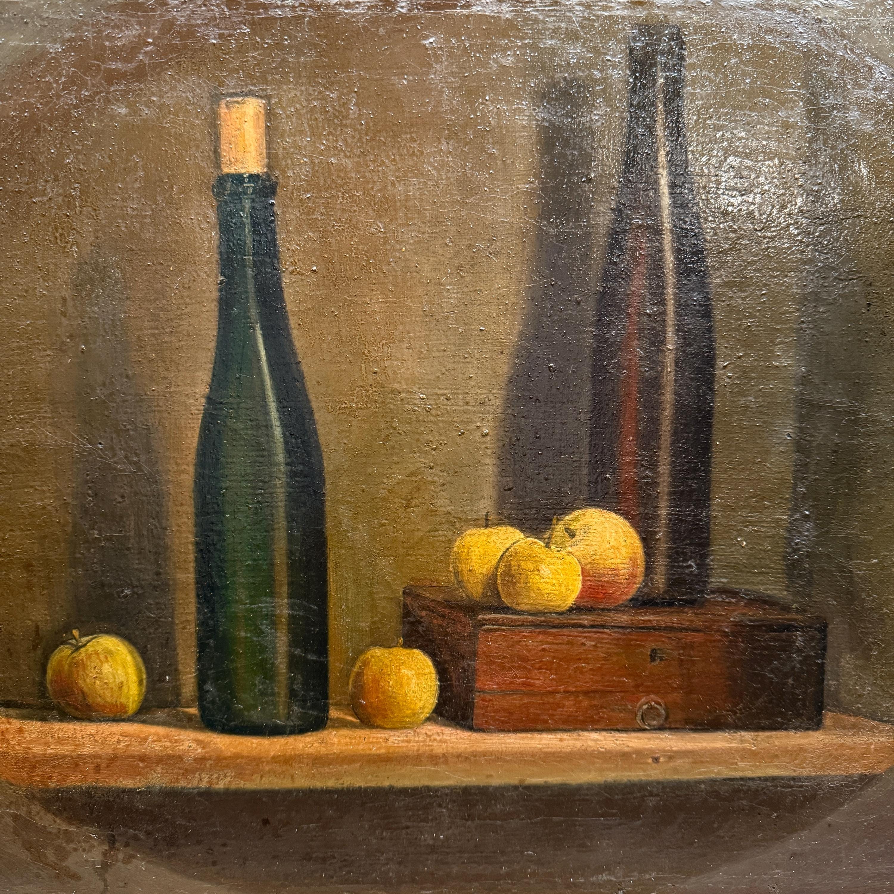 静物画 油彩画 リンゴと瓶 ボトルとリンゴを描いたアンティークの静物油絵 - Etsy 日本