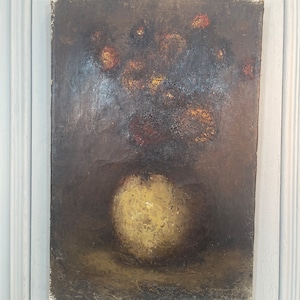 Antique French Impressionist oil painting study of vase of flowers