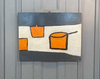 Antique vintage Abstract still life oil painting study of saucepans