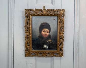フレデリック・ヴァレット・ビソン作 油彩画「少女と犬」 1932年 署名