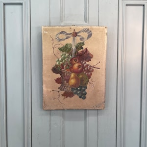 Antique Dutch still life oil painting study of basket of fruit signed B Matthys 1893