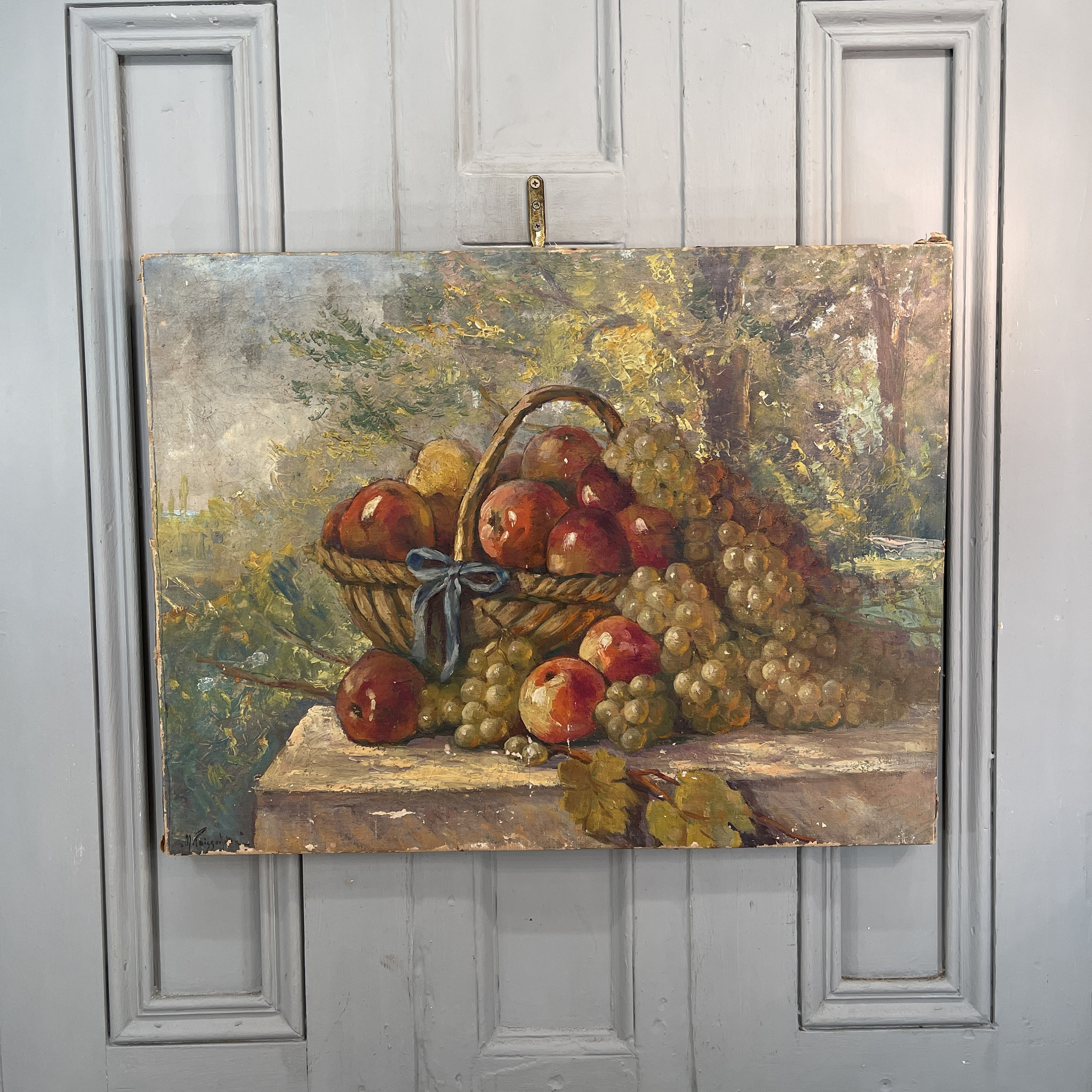 アンティークフランスの静物油絵：果物かご - Etsy 日本