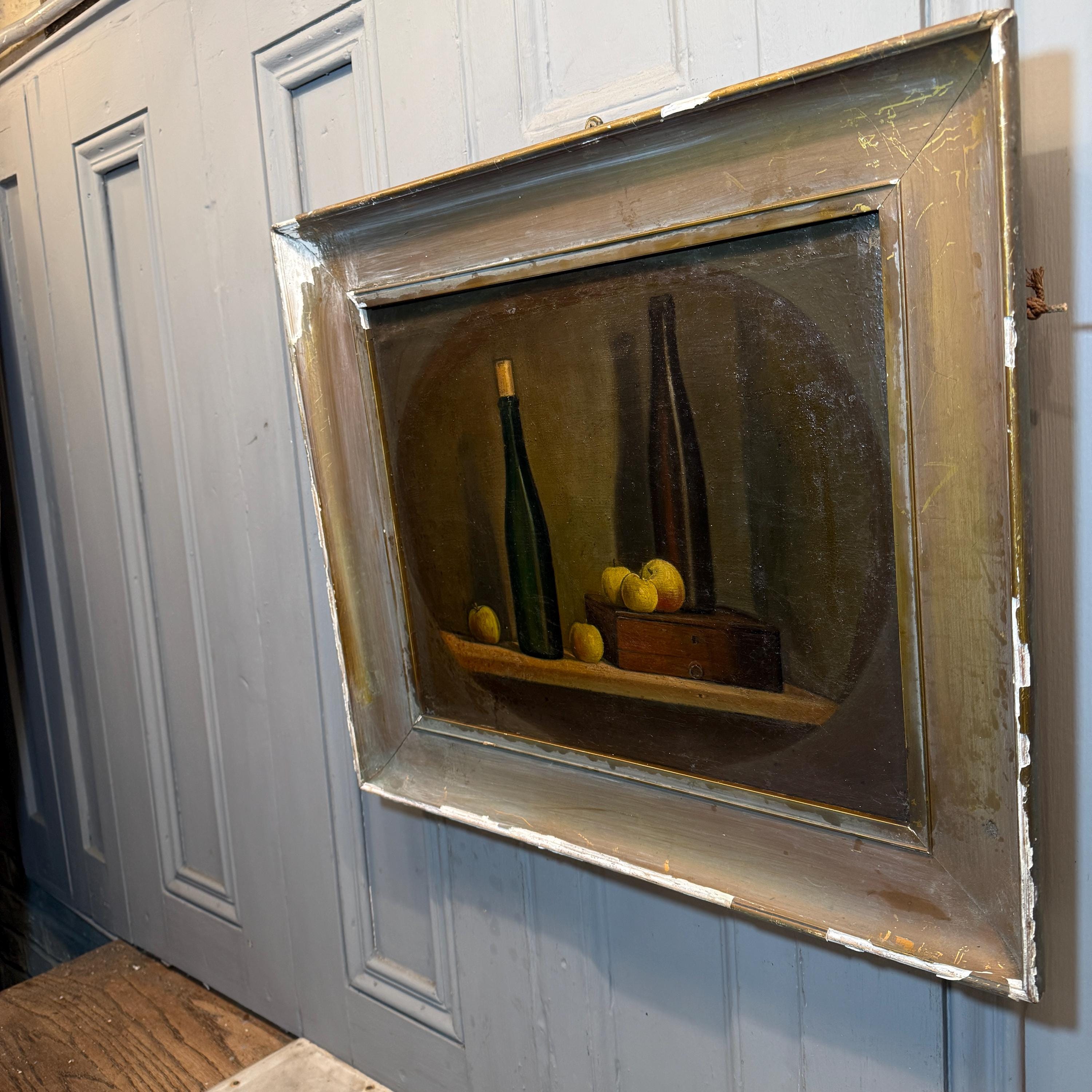 ボトルとリンゴを描いたアンティークの静物油絵 - Etsy 日本