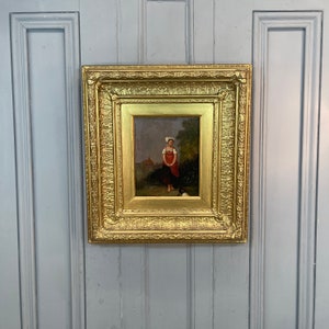 Antique signed Continental oil painting portrait study of a farm girl