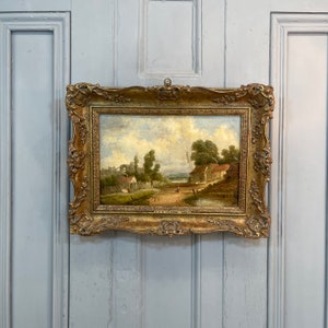 Antique river landscape oil painting by AH Vickers 1880 (1 of 2)