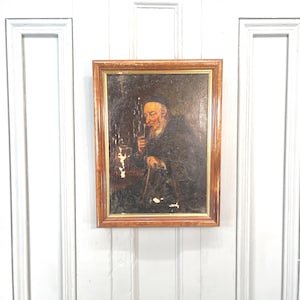 Antique oil painting portrait study of a Jewish gentleman drinking from a glass