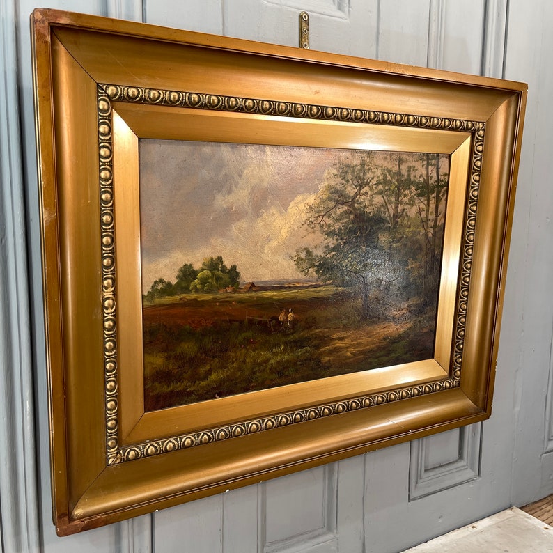 Large Antique Landscape Oil Painting With a Couple in the Etsy