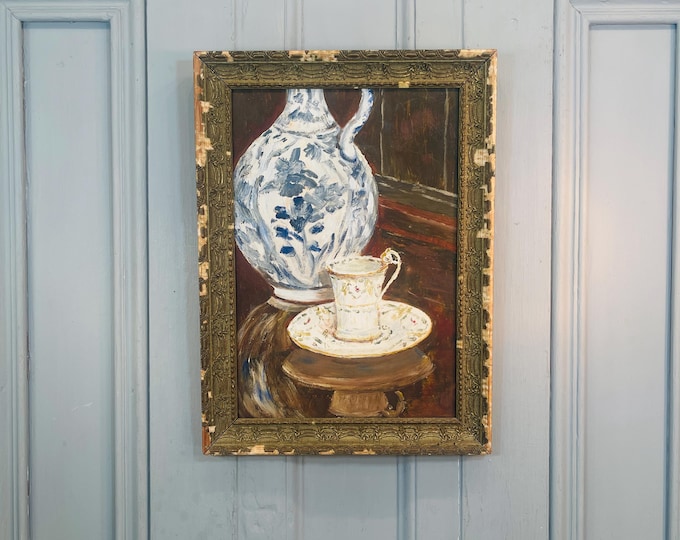 Antique French Still Life Oil Painting of Cup and Saucer and Jug Etsy UK
