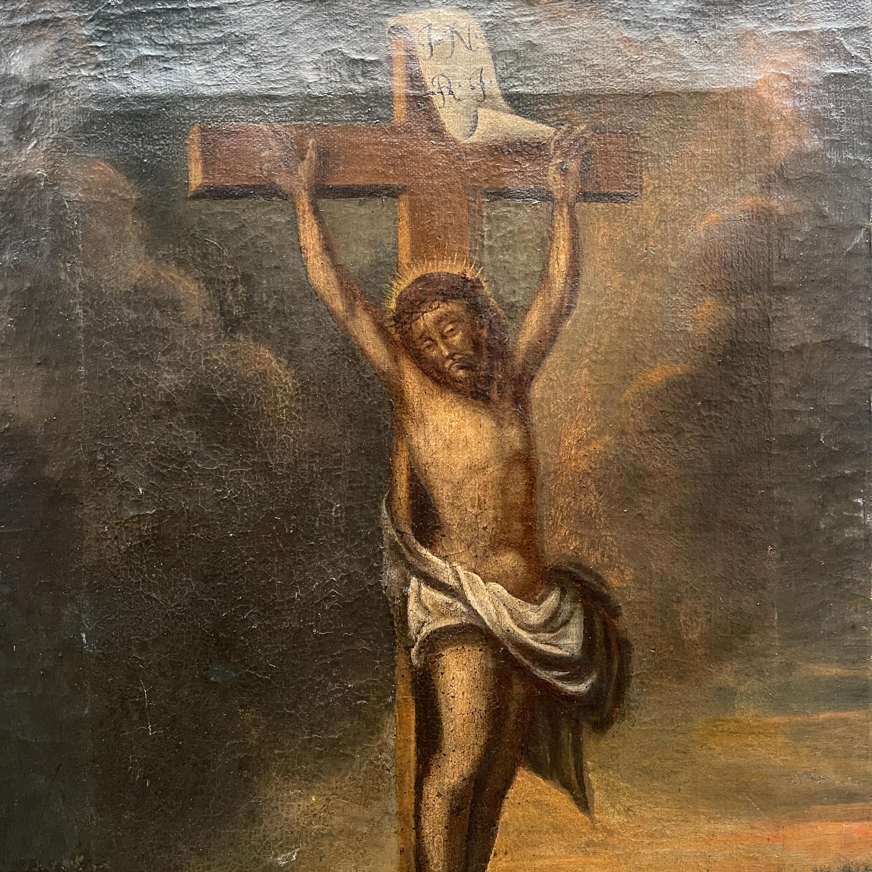 Antique French Oil Painting Portrait Study of the Crucifixion of