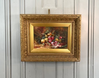 Antique Fruit Still Life Oil Painting, Signed L Dale, Gilt Frame