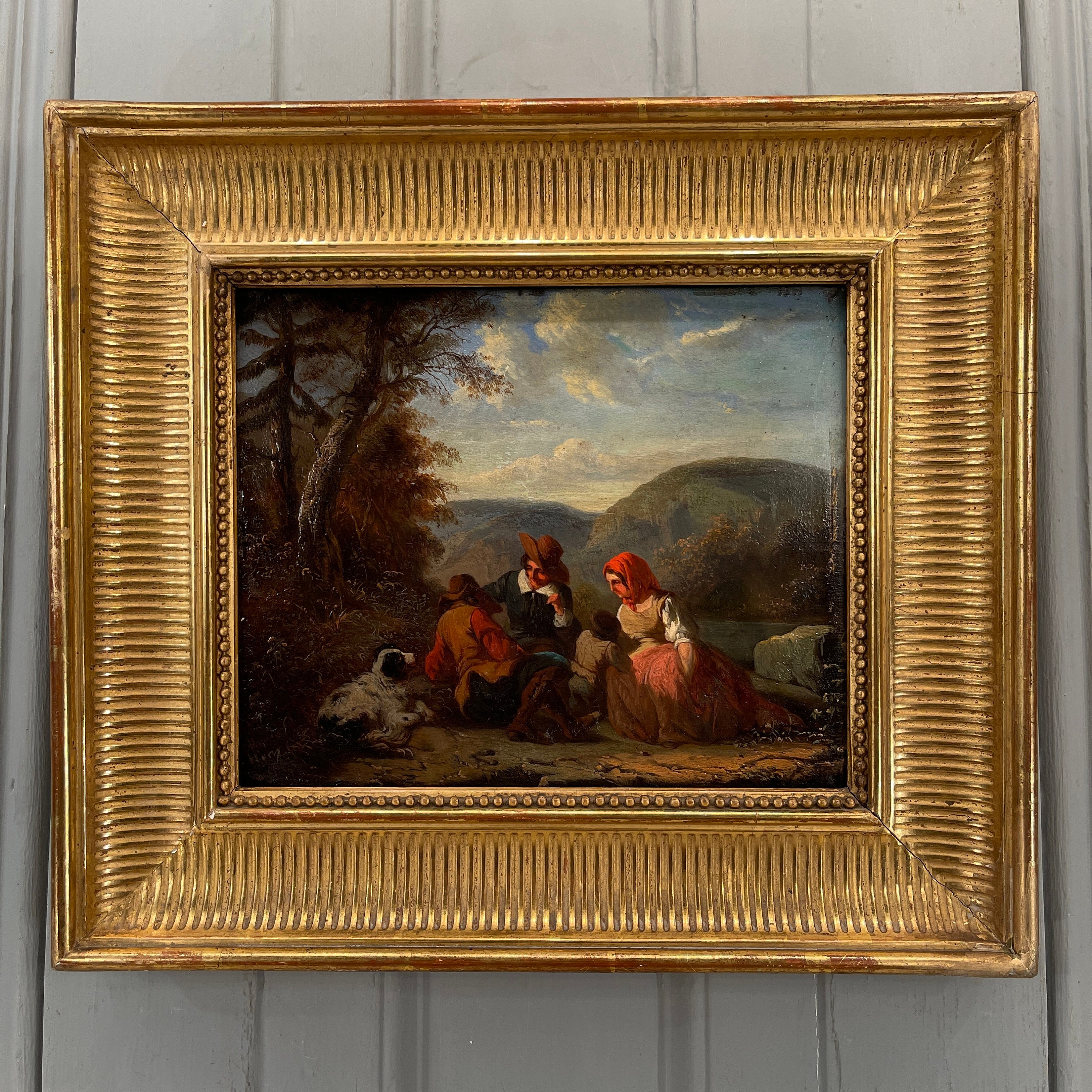 Antique Continental Landscape Oil Painting Study of Travellers Resting ...