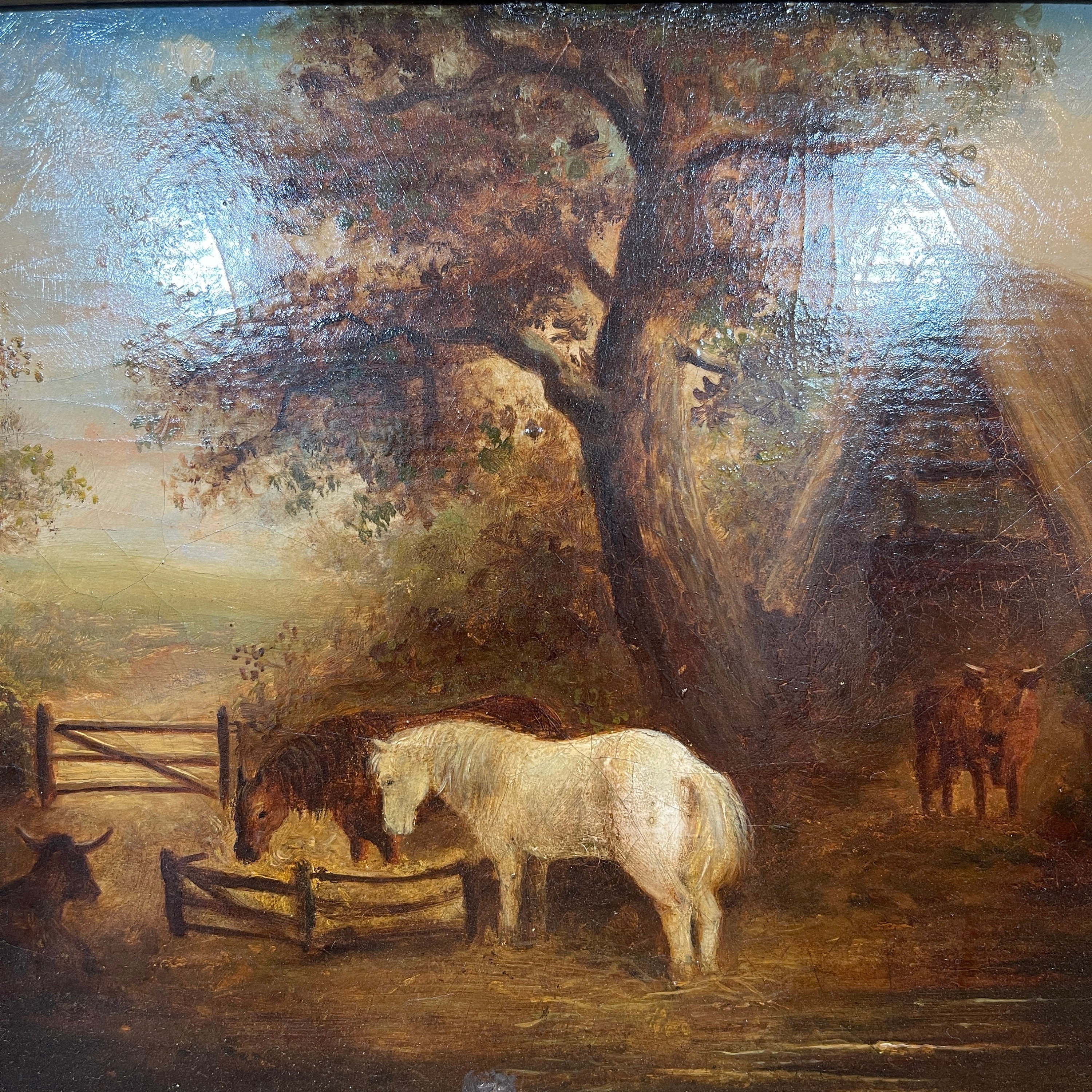 Antique Landscape Oil Painting of Farm Scene With Horses and Cows - Etsy
