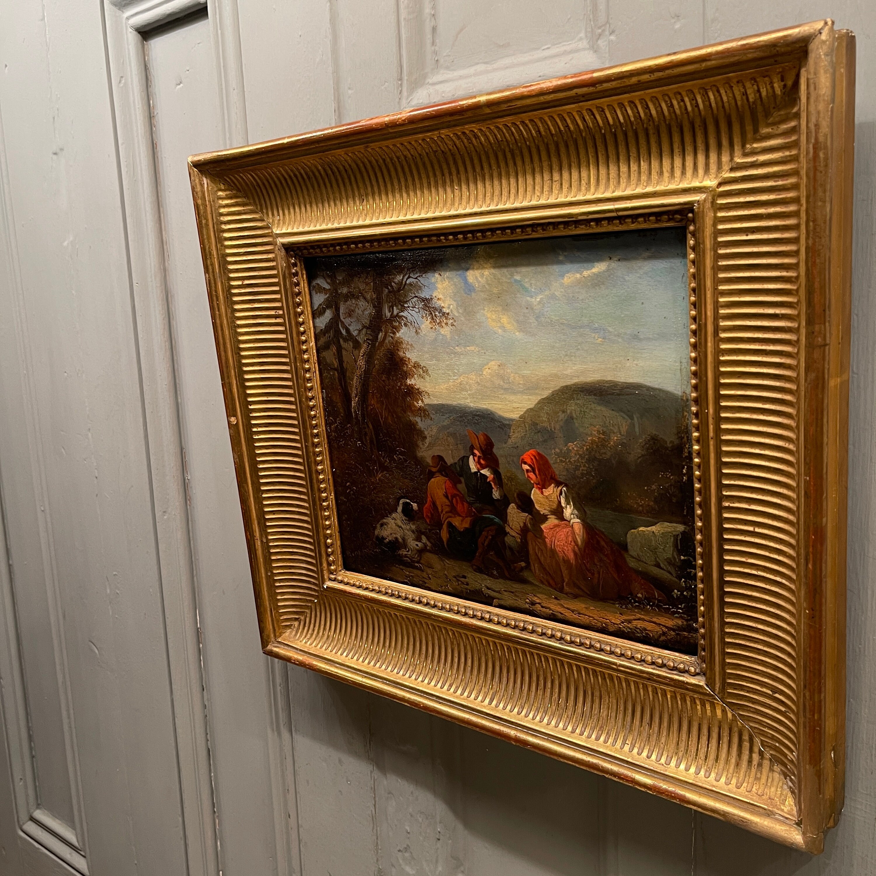 Antique Continental Landscape Oil Painting Study of Travellers Resting ...