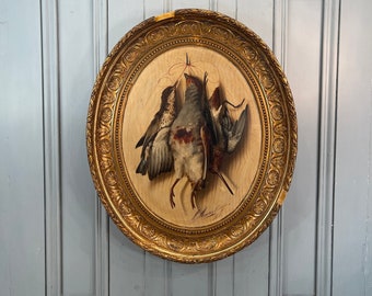 Antiek Italiaans stillevenolieverfschilderij, studie van dode vederwild door Michaelangelo Meucci