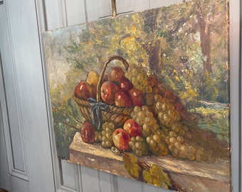 アンティークフランスの静物油絵：果物かご - Etsy 日本