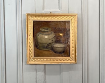 Antique oil painting entitled Still Life of Pots attributed to William Nicholson 1935
