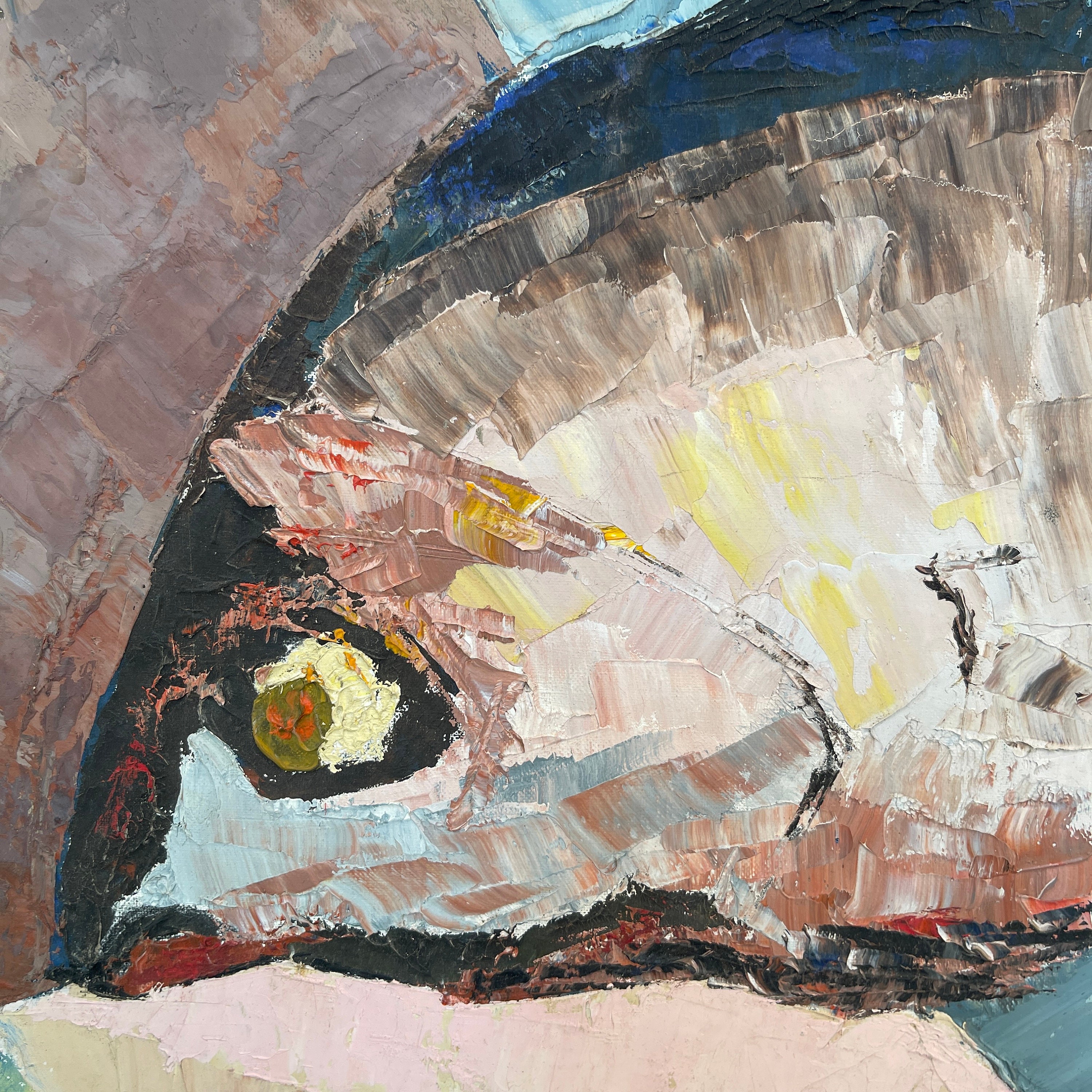 ヴィンテージ フランス 静物画 魚の油絵 署名入り E