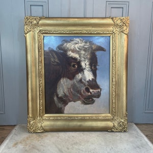 Large antique oil painting portrait study of a prize bull signed TS Cooper 1838