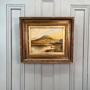 Antique Scottish landscape oil painting of Loch Achray dated 1897