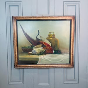 Vintage French still life oil painting study of game birds signed Lozenzi