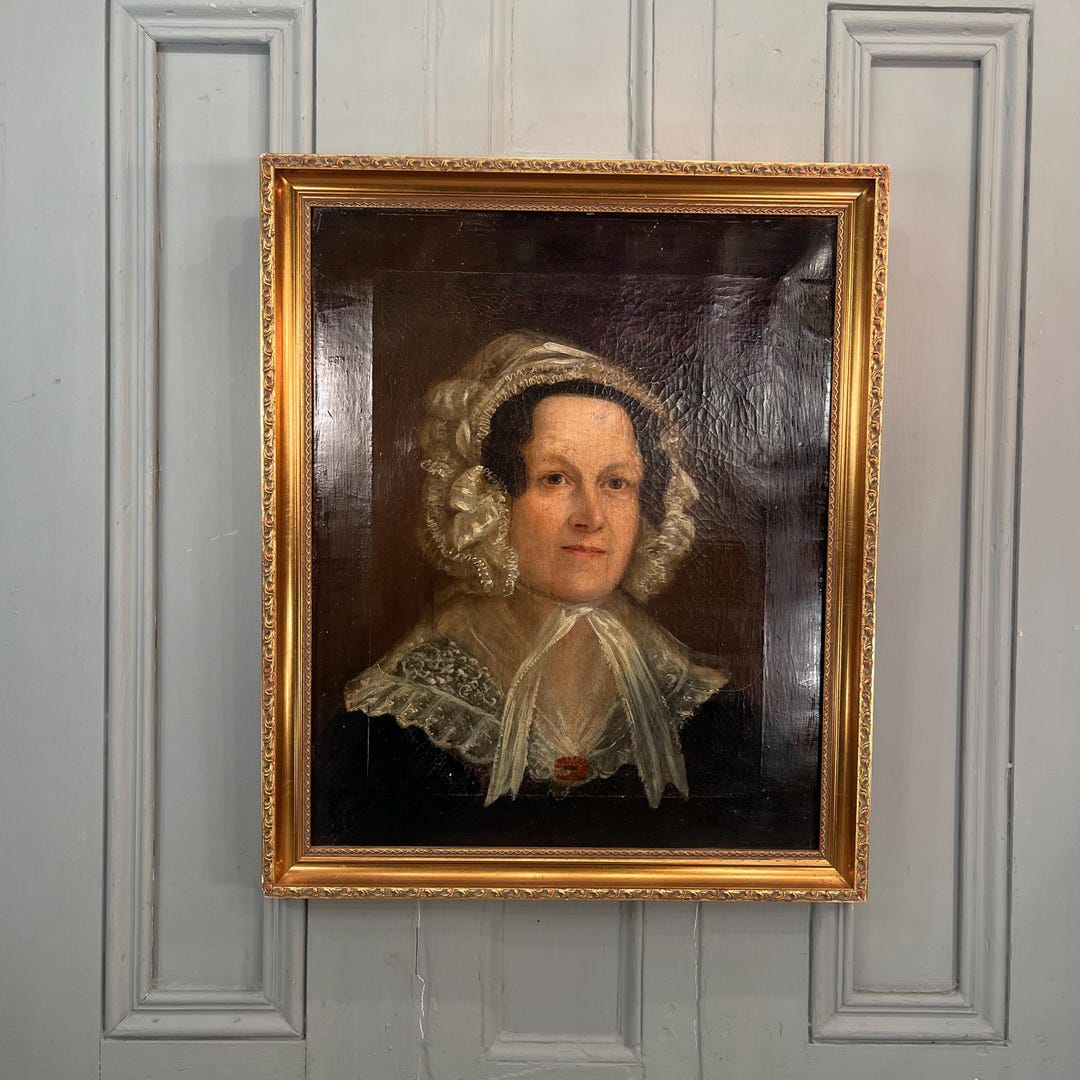 Antique Early Victorian Oil Painting Portrait of Lady in White Lace ...